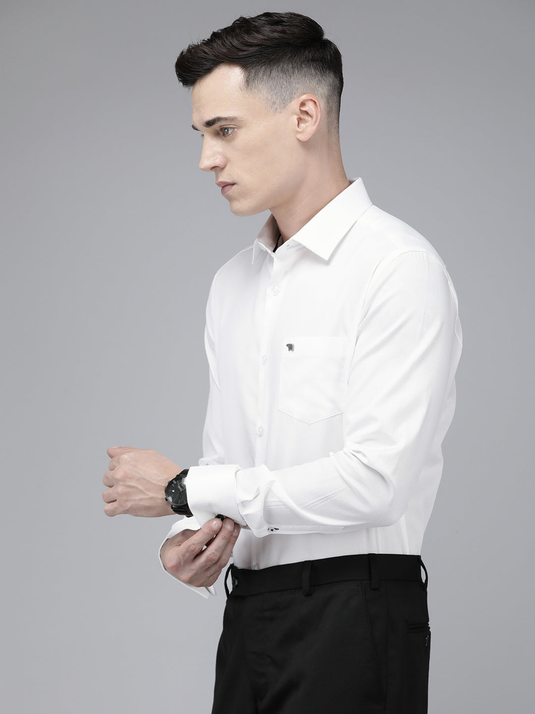 Sarov - Men White Solid Slim Fit Formal Shirt with French Cuff | The Bear House