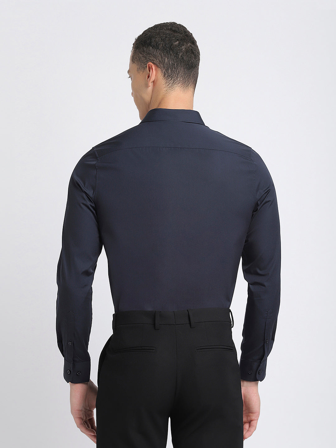 Men Blue Solid Slim Fit Cotton Formal Shirt