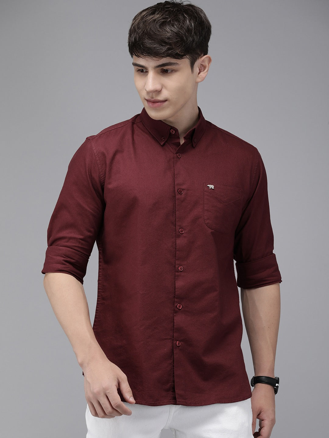 Zaca - Men Maroon Solid Slim Fit Cotton Casual Shirt | The Bear House